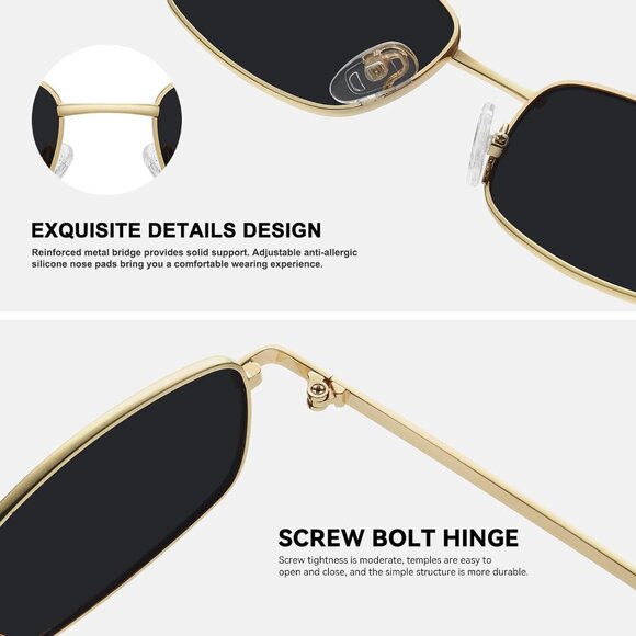 ✨Women Black Rectangle 90s Retro Small Narrow Square Frame Protection Sunglasses main image 4